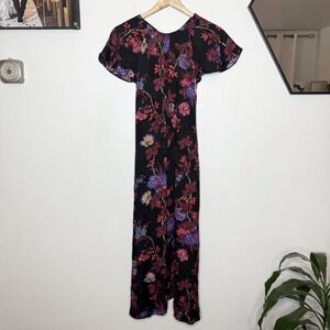 Reiss Leni Floral Flutter Sleeve Midi Dress Women's US 2 Viscose Black‎ Boho